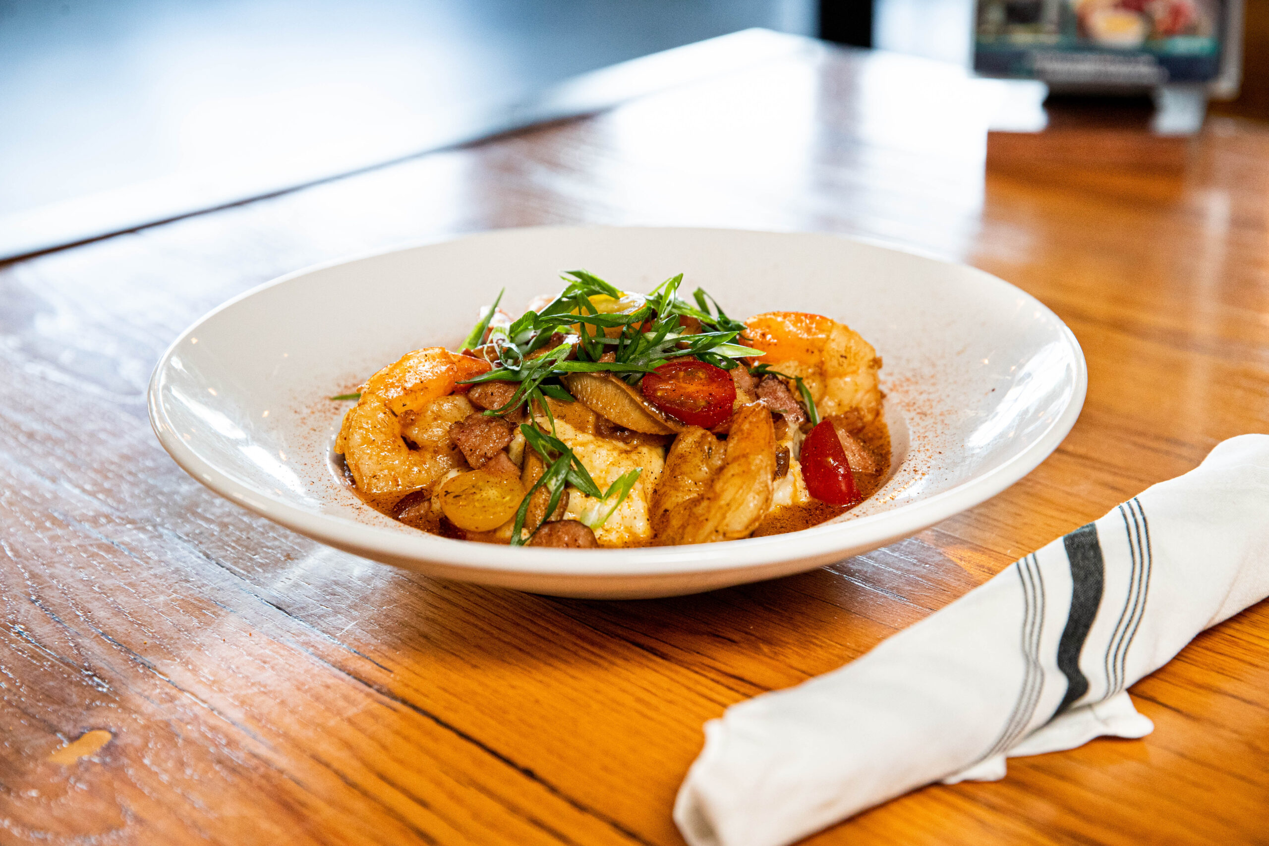 Plate of shrimp and grits at the Wharf