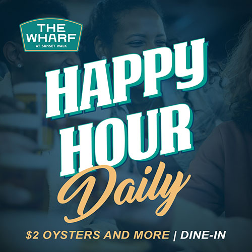 Daily Happy Hour at the Wharf with $2 oysters and more for dine-in