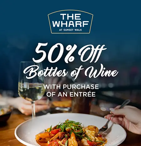 Wine & Dine Wednesdays: 50% off bottles of wine with purchase of an entrée